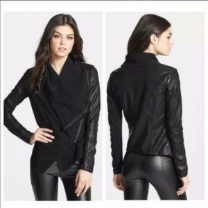 [Blank NYC] Black Mixed Media Drape Front Vegan leather moto Jacket L